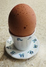 China Hand Painted Egg Cup Holder and Dish with Blue Flowers