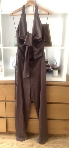 Zara brown satin halterneck - satin,