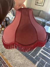 Vintage Victorian Maroon Tassel Lamp Shade - 20" Scalloped Boudoir Decor