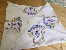 Vintage  Crinoline Lady Embroidered Tablecloth 24x24 Inches