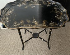 Beautiful  Antique Papier Mache Tray Table On Stand, Very Elegant.