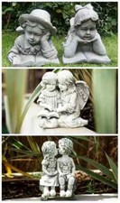 Large Garden Ornaments Outdoor Kids Angel Statues Boy Girl Figures Stone Effect
