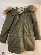 Stylish Ladies Khaki Parka Coat With Faux Fur Hood, UK10, from Miss Selfridge