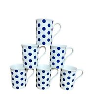 6 Blue polka dot mugs set