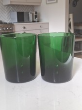 Vintage Reims Green Glass Tumblers x2 Mid Century France Lowball