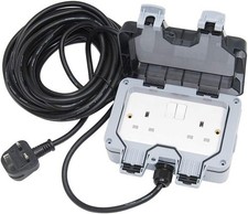 Outdoor Double Plug Socket 1m - 30m Outside Extension Lead Waterproof IP66 UK.