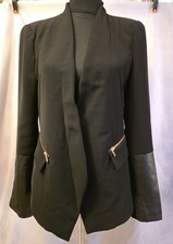 Lipsy Black Flattering Fit Blazer Jacket Top Size Large / 12 Gold Zip Pockets