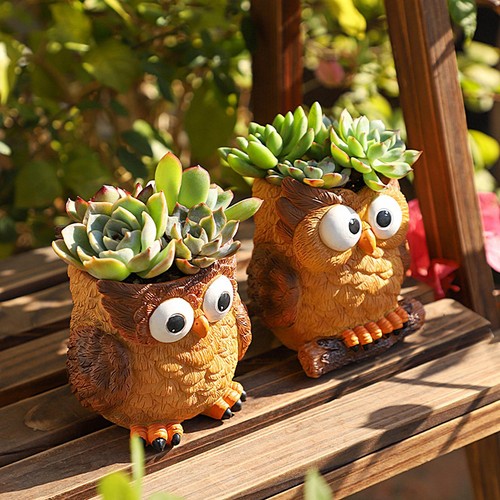 Owl planters resin pots - planters,