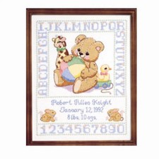 Janlynn Bear Birth Sampler Stamped Cross Stitch Kit