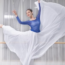 360 Long Chiffon Dance Skirt Full Circle Swing Ballet Belly Latin Practice Dress