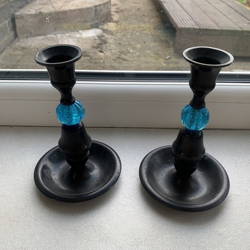 Pair antique bronze glass - bronze,
