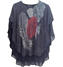 *Fashion Temple*Ladies Grey Red Black Loose BatWing Sleeve Poncho Cape Tunic M/L