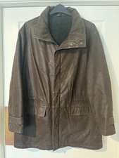 Mens Marks and Spencer M&S Brown leather coat Jacket L Zip Through