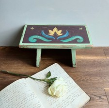 Beautiful Vintage Wooden Stool. Original Hand Painted Stool. Decorative Homeware