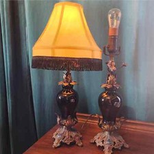 Pair Antique Boudoir Lamps, Art Deco Era, WORKS! French GOTHIC. Wow!