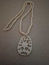 Antique Vintage Carved  Bovine Bone Necklace
