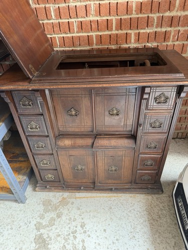 Antique stained wooden sewing - antique,