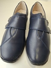 Damart Navy Leather  Shoes Womens UK 5 Eur38 Wide EE Hook & Loop JM134