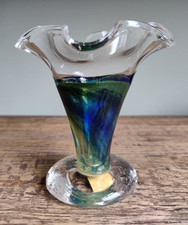 Vintage Adrian Sankey Art Glass Vase Blue Green & Clear Glass