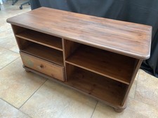 Upcycled Pine Wood TV Cabinet With Green Vine Leaf Paintings -Restored By Seller