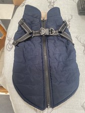 Pets At Home Navy Medium Fleece lined Dog Coat Quilted Harness Jacket Rainproof