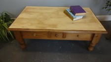 Wood Wooden Painted Distressed Coffee Table With Drawers Vintage