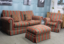 DURESTA, BEAMINSTER LARGE SOFA, CHAIR & STOOL IN ALTHORP STRIPE FABRIC RRP £5028