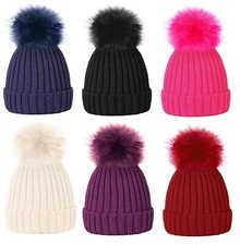 Kids Toddlers Girls Boys Knitted Ski Beanie Large Bobble Hat Pom Pom Winter Warm