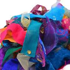 Boho Ribbons Strips 50 Pcs | 14" Long Sari Fabric Yarn - Tassel Making Supplies