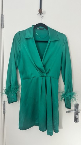 Zara green dress with feather - dress,
