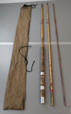 Vintage Fishing Rod Set With Bag Bamboo Cane and Metal Details
