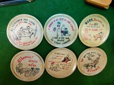 Vintage 6 Humorous Quirky Wooden Drinks Coasters Circa 1950s, free delivery