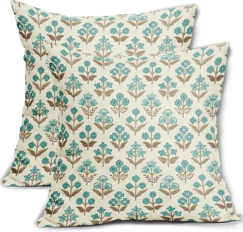Blue green block print - green,