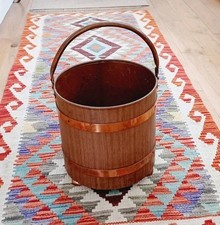 Unsual Vintage Faux Wood Effect Metal Coal Bucket Or Planter Copper Tone Details