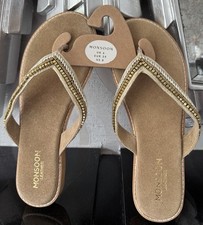 Gorgeous MONSOON SIA Beaded Leather Flip Flops Sandals BNWT Size 6 / 39 Holiday
