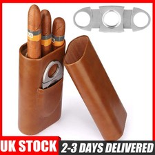 Portable Leather Travel Cigar Case 3 Tubes Holder With Cigar Cutter Perfect Gift