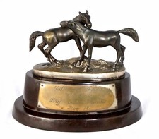 1878 Bronze/Silver Horse Statue Trophy. "L'Accolade" Style of Pierre Jules Mene.