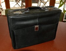 Large Pilot Doctor Combination Briefcase Black Faux Leather Multi Pockets