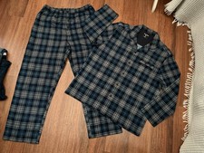 Men’s EWM James Pringle Blue Checked Brushed Cotton Flannel Pyjamas Size L BNWOT