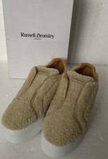 Russell Bromley Womens Natural Faux Shearling Park Up Flatform Shoes Sz 39 BNOT 