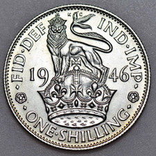 1946 E GEORGE VI, SHILLING, ENGLISH REV., BRITISH SILVER COIN, BU