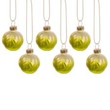 Sass & Belle Christmas Brussels Sprout Baubles Set Of 6 Xmas Ornament Home Deco