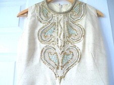 Vintage Raw Silk Embellished Singapore Long Shift Dress 1965 Excellent Size 10