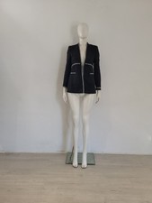 Zara (M) Black Boucle Jacket UK 10 EU 38 Long-Line Tweed White Rope Edge Blazer