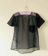 BNWT Princesse Tam-Tam Sheer Black Mesh Top Short Sleeve Size T1 (S)