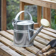 Large Watering Can Outdoor Garden Plant 5L Silver Galvanised Steel Brass Rose UK