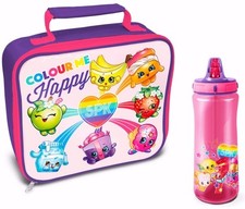 SHOPKINS RAINBOW CHILDS SCHOOL KIDS INSULATED WIPE CLEAN LUNCH BAG BOTTLE SET