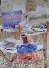 Original Sirdar Indie Knitting Pattern Cable & Plain Cushion Covers & Bag 9707