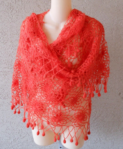 Handmade orange angora - orange, shawl