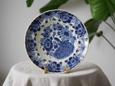 Vintage Regina Delft Blue Hand Painted Peacock Wall Plate, 22cm Blue and White